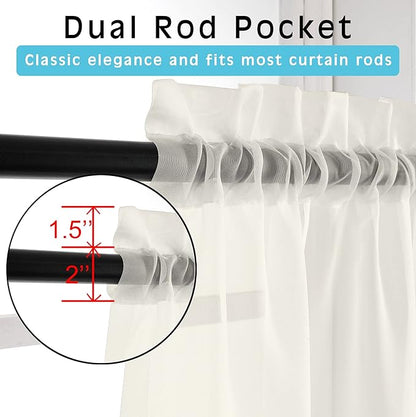 OWENIE Sheer Curtains 63 inch Length, Ivory Sheer Cutains 2 Panels Set for Bedroom/Living Room, Rod Pocket Voile Fimly Sheer Drapes, 2pcs, Each 42" W x 63" L