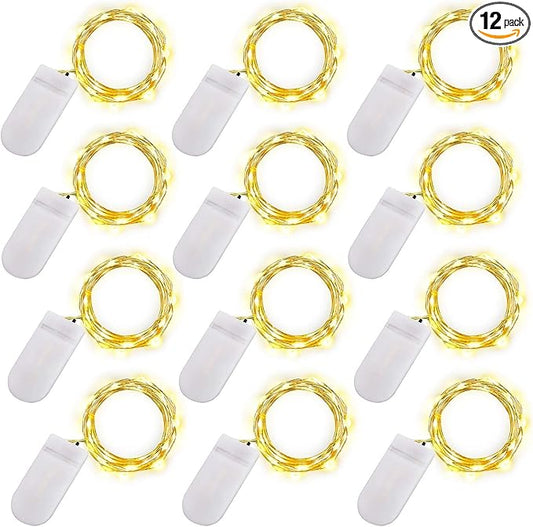Warm White Fairy Lights Battery Operated, 7ft Mini Lights for Mason Jar, 12-Pack 20 Small LED String Lights for Crafts Bedroom Wedding Party Table Bottle Christmas Firefly Fairy Decoration