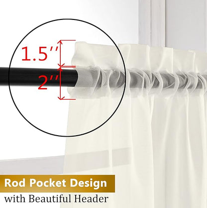 Aiyufneg Ivory Sheer Valance for Window Curtains 24 Inch Length, Light Filtering Kitchen Valances, Small Voile Sheer Curtains for Living Room/Bathroom/Basement, Dual Rod Pocket, 2PCS, 40W x 24L Inch