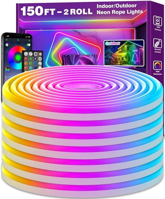 AILBTON 150Ft Neon Rope Lights,Flexible Led Rope Lights Control with App/Remote,Multiple Modes Rope Lights,IP65 Outdoor RGB Led Neons Lights,Music Sync Gaming Led Neon Light Strip for Bedroom Decor