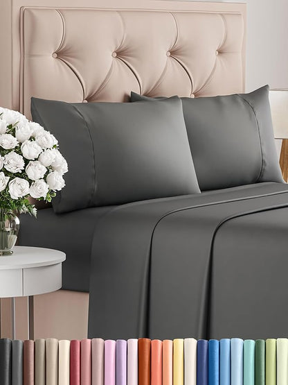 Twin XL 4 Piece Sheet Set - Comfy Breathable & Cooling - Ultra-Soft Hotel Luxury Bedding Set w/ 8-16 Inch Deep Pockets - 1 Flat & 1 Fitted Sheet & 2 Pillowcases - Wrinkle Free & Easy Care - Charcoal