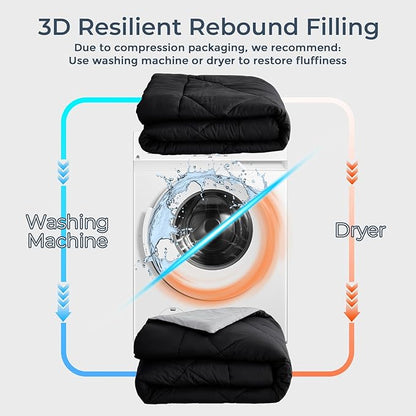 HEVUMYI Full Comforter Set - 7-Piece All Season Bed in a Bag Full, Ultra Soft Bedding Set with Comforter, Flat Sheet, Fitted Sheet, Pillowcases, Pillow Shams, Black & Light Grey