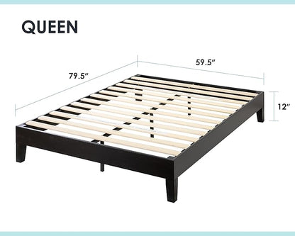Mellow Naturalista Grand 12 Inch Solid Wood Platform Bed with Wooden Slats, Easy Assembly, Queen, Black