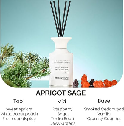M&SENSE Minimalist Large Reed Diffuser 300ml, Apricot Sage Scented with Natural Essential Oils, Long Lasting with 7 Sticks, Non-Toxic Home Fragrance for Bedroom, Bathroom Decor