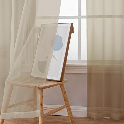 OWENIE Sheer Curtains 72 Inches Long for Bedroom Living Room, Rod Pocket Fimly Solid French Door Curtains Set of 2, Elegant Taupe Voile Curtains Panels Window Treatments, 42" Width