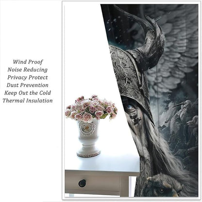 Fantasy Norse Viking Curtains,Cool Gothic Vintage Vikings Mystical Symbol Eagle Window Drapes Thermal Insulated Rod Pocket Blackout Drapes for Bedroom 2 Panels 63L x 21W
