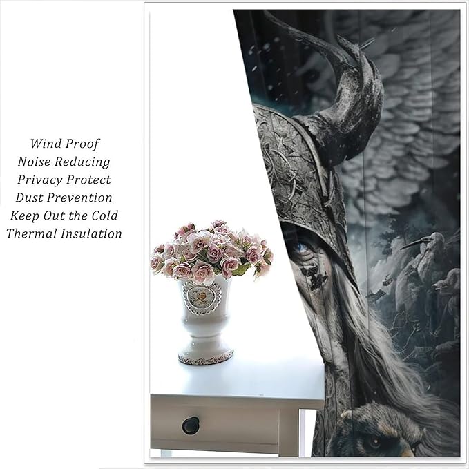 Fantasy Norse Viking Curtains,Cool Gothic Vintage Vikings Mystical Symbol Eagle Window Treatments Thermal Insulated Rod Pocket Blackout Drapes for Bedroom 2 Panels 54L x 21W