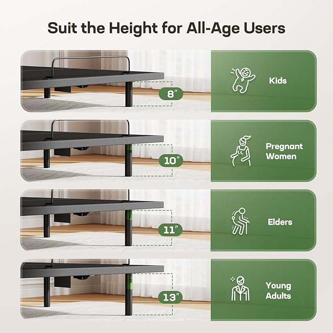 Marsail MS01 Queen Adjustable Bed Base Frame, 4 Ports USB A&C Adjustable Bed Base with Under-Bed Nightlight, 3 Minutes Fast Assembly, Wireless Remote Control Adjustable Bed with 4 Height Options