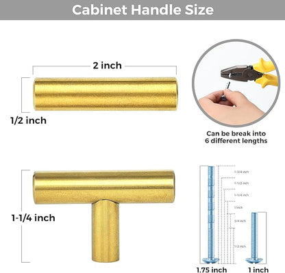 20 Pack Brushed Brass Cabinet Knobs - Kitchen Cabinet Knobs Gold Cabinet Pulls for Kitchen Cabinet Drawer Stainless Steel Dresser Knobs for Cabinet Hardware 2in Length Single Hole T Bar