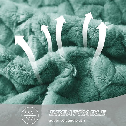 Exclusivo Mezcla Fleece Queen Size Blanket for Bed, 90x90 Inches Soft Cozy Jacquard Flannel Blankets, Lightweight Fuzzy Plush Warm for Winter, Celadon