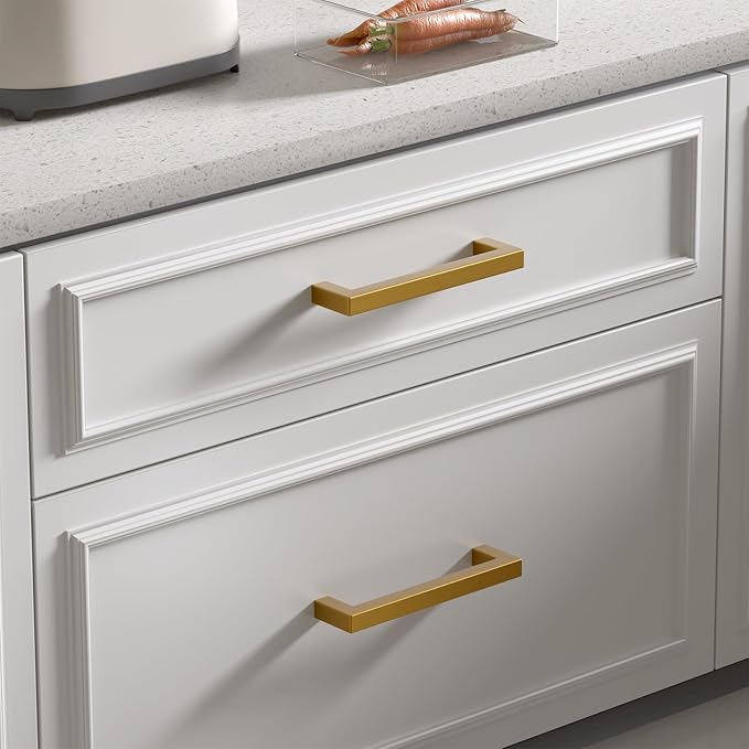 goldenwarm 15 Pack Champagne Bronze Cabinet Pulls Bronze Drawer Pulls 4 Inch Kitchen Cabinet Handles Champagne Gold Drawer Handles T Bar Square Hardware for Kitchen Bedroom Cupboard, 102mm Hole Center