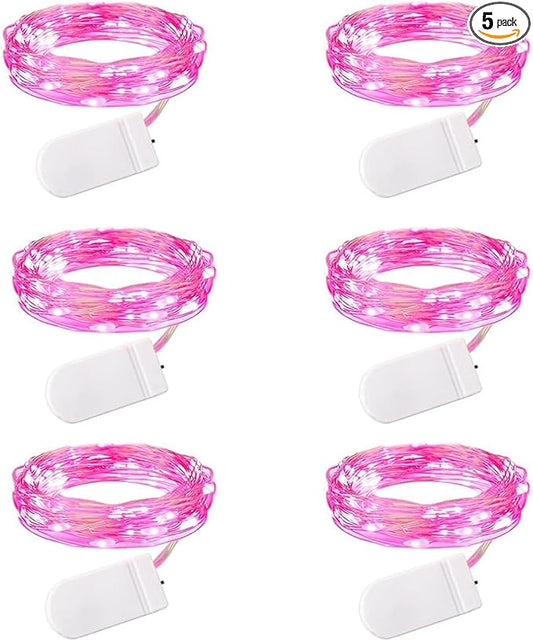 Minetom 6 Pack Fairy Lights Battery Operated String Lights - 7ft 20 LED Waterproof Silver Wire Firefly Lights for Valentine’s Day Decor DIY Crafts Wedding Table Centerpieces, Pink