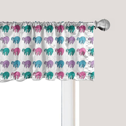 Ambesonne Funny Sloth Window Valance Pack of 2, Colorful Art Repeating Lazy Animal on Plain Backdrop, Rod Pocket Curtain Valances for Kitchen Bedroom, 54" X 12", Dark Seafoam Pink
