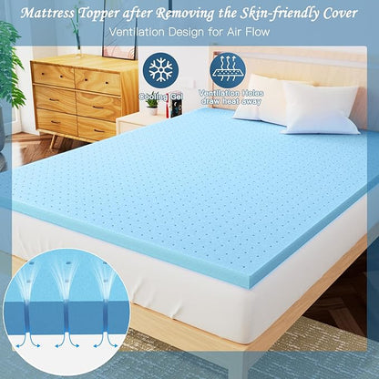 Airensky 4 Inch Memory Foam Mattress Topper, Cooling Gel Infused High Density Queen (60"x80") Topper with Removable Washable Cover, Bed Topper for Pressure Relief Back Pain, CertiPUR-US Certified