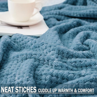 Exclusivo Mezcla Fleece Bed Blanket Queen Size, Super Soft and Warm Blankets for Couch, Sofa and Bed Waffle Textured, Cozy, Fuzzy and Lightweight (Slate Blue, 90x90 Inches)