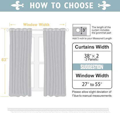 ChrisDowa 100% Blackout Curtains 63 inch Long for Bedroom with Black Liner, 2 Thick Layers Total Blackout Thermal Insulated Grommet Window Curtains 2 Panels Set (Aqua, 38 x 63 Inch)