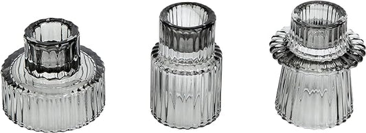 Vixdonos Taper Glass Candlestick Holders Tealight Candle Holders for Table Centerpieces, Wedding Decor and Dinner Party (3 Pcs, Gray)