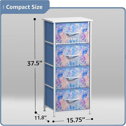 Sorbus Dresser Storage Tower, Organizer Drawers for Closet Boys & Girls Bedroom, Bedside Furniture, Chest for Home, College Dorm, Steel Frame, Wood Top, Tie-dye Fabric Bins (4-Drawer, Pastel Tie-dye)