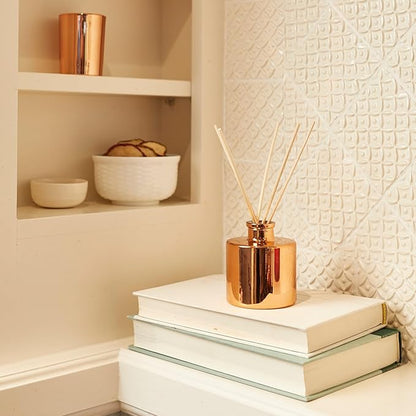 Thymes Petite Oil Reed Diffuser Set – Includes Reed Diffuser Sticks, Fragrance Oil, & Glass Bottle – Luxury Home Decor – Fall Decor – Fall Scents – Rose Gold (Simmered Cider, 4 fl oz)