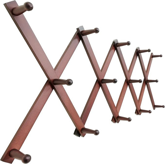 SKOLOO Hat Rack for Wall with 14 Hooks, Solid Wooden, Modern, Expandable Coat Rack Wall Mount for Coats, Hats, Bags, Baseball Caps, Cherry Red