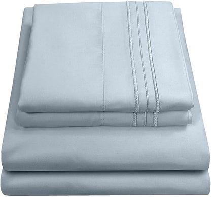 Twin Sheets - Breathable Luxury Sheets with Full Elastic & Secure Corner Straps Built In - 1800 Supreme Collection Extra Soft Deep Pocket Bedding Set, Sheet Set, Twin, Misty Blue