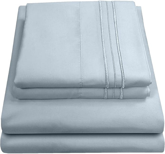 Twin Sheets - Breathable Luxury Sheets with Full Elastic & Secure Corner Straps Built In - 1800 Supreme Collection Extra Soft Deep Pocket Bedding Set, Sheet Set, Twin, Misty Blue