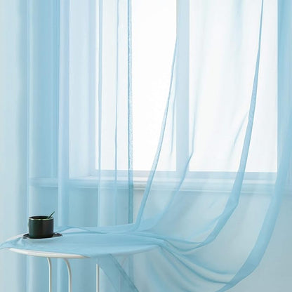 DUALIFE Sky Blue Voile Sheer Curtains Grommet,Look Semi Sheer Natural Light Flow Drapes,Elegant Solid Color Touch Soft Drapes for Living Room Bedroom,Set of 2 Panels 52X108 Inch 9 FT Baby Blue