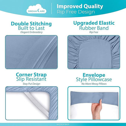 DREAMCARE King Size Sheets Set – 6 pcs Cooling Bed Sheets – up to 15” Deep Pocket King Sheet Set – 2500 Supreme Collection – Extra Soft 100% Brushed Microfiber Hotel Luxury with Side Pocket – L Blue