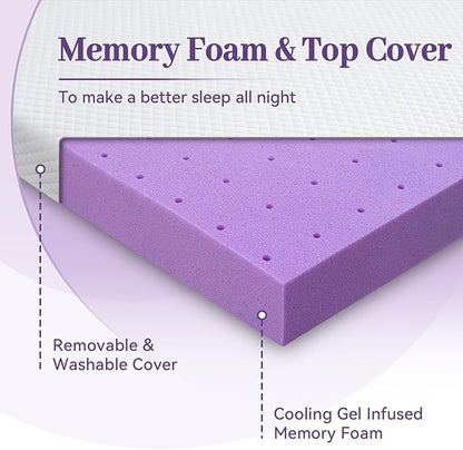 SINWEEK 2 Inch Gel Memory Foam Mattress Topper Twin Size, Ventilated High Density Pad for Back Pain, Bed Topper with Removable Soft Cover, CertiPUR-US Certified