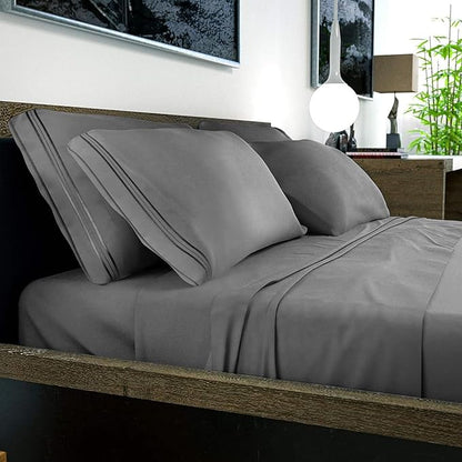 DREAMCARE Queen Sheet Set – 6 pcs Cooling Bed Sheets – up to 15” Deep Sheets Queen Size Bed Set – 2500 Supreme Collection – Extra Soft 100% Brushed Microfiber Hotel Luxury with Side Pocket – D Gray
