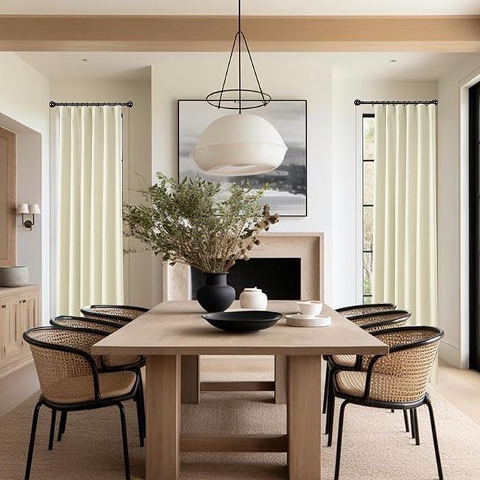 KangBang Extra Long Blackout Linen Ceiling Curtains 108 Inches Long, Sun Blocking Linen Curtains in Soft Cream Ivory, Noise Reducing Black Out Drapes for Large Window Track System,52x108 Inch,2PCs