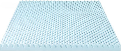 Best Price Mattress 4 Inch Egg Crate Memory Foam Mattress Topper with Cooling Gel Infusion, CertiPUR-US Certified, Dorm Essentials, Queen, Light Blue