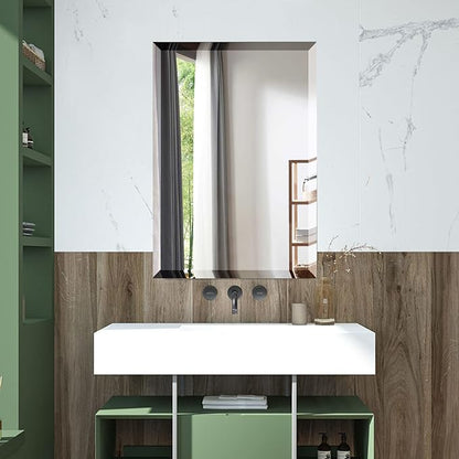 Mirrorons Beveled Mirror, Bathroom Mirrors for Wall 24" x 36", Frameless Rectangle Bathroom Mirror with Beveled Edge, Hangs Horizontally or Vertically, Upgraded Packing