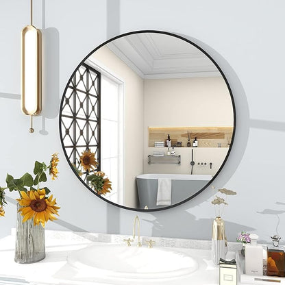 BEAUTYPEAK Circle Mirror Black 36 Inch Wall Mounted Round Mirror with Brushed Metal Frame for Bathroom, Vanity, Living Room, Bedroom, Entryway Wall Decor (Black, 36 Inches)