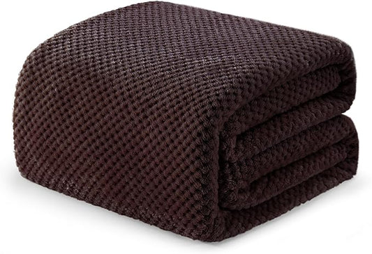 Exclusivo Mezcla Fleece Bed Blanket Queen Size, Super Soft and Warm Blankets for Couch, Sofa and Bed Waffle Textured, Cozy, Fuzzy and Lightweight (Coffee, 90x90 Inches)