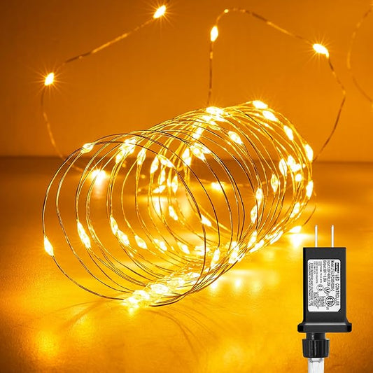 Fairy Lights Plug in, 99Feet 300LEDs Warm White String Lights, Waterproof Flexible Silver Wire Starry Lights for Bedroom Dorm Wedding Garland Wreath Wall Mason Jar Indoor Outdoor Christmas Tree