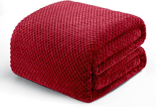Exclusivo Mezcla Fleece Bed Blanket Twin Size, Super Soft and Warm Blankets for Couch, Sofa and Bed Waffle Textured, Cozy, Fuzzy and Lightweight (Deep Red, 90x66 Inches)