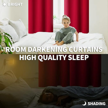 BGment Room Darkening Curtains 84 Inches Long - Grommet Thermal Insulated Drapes Window Treatment Curtains for Bedroom, 2 Panels, 70 x 84 Inch, Red