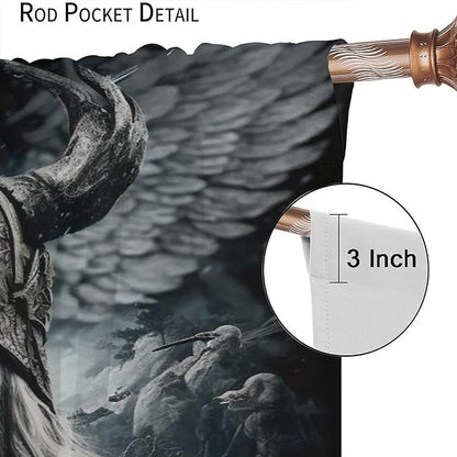 Fantasy Norse Viking Blackout Curtains for Bedroom,Cool Gothic Vintage Vikings Mystical Symbol Eagle Rod Pocket Thermal Insulated Room Darkening Curtains 2 Panels 63L x 31.5W
