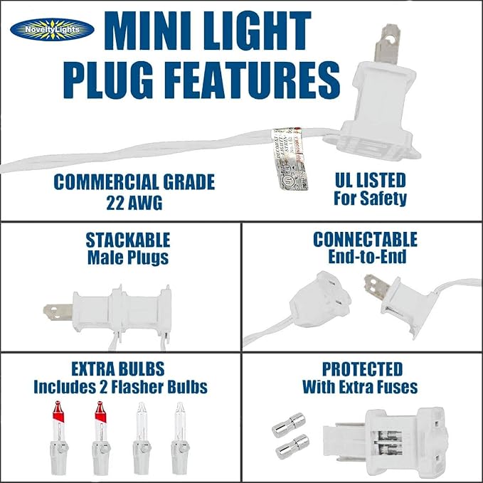 Novelty Lights 50 Feet 100 Bulb Incandescent Mini Light String, Clear with 6-Inch Spacing on White Wire, UL Listed Commercial Grade Indoor/Outdoor Mini Lights, Connectable End-to-End