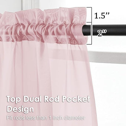 OVZME Blush Pink Sheer Curtains 96 Inches Long 2 Panels - Soft Light Filtering Window Sheer Panels for Living Room/Bedroom, Top Dual Rod Pocket, 1 Pair, Each 42Wx96L Inches