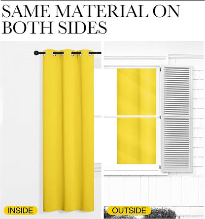 NICETOWN Bright Yellow Nursery Essential Thermal Insulated Solid Grommet Top Short Curtains/Drapes for Son's Room (1 Pair, 42 x 63 inches)