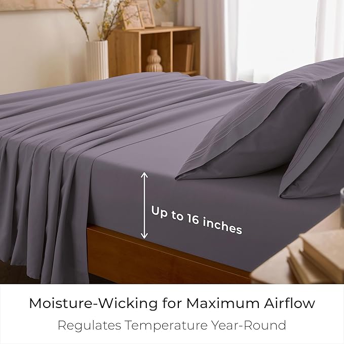 Mellanni King Sheets Set - 4 PC Iconic Collection Bedding - Hotel Luxury, Extra Soft, Cooling Bed Sheets - Wrinkle, Fade, Stain Resistant (King, Hazy Lilac)