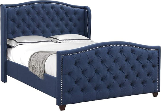 Jennifer Taylor Home Marcella Tufted Wingback Bed, Queen, Dark Sapphire Blue