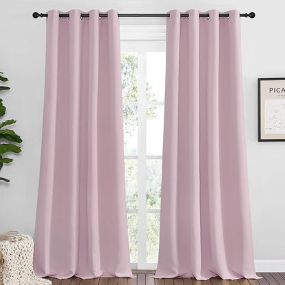NICETOWN Baby Pink Blackout Curtains 90 inches Length for Living Room, 2 Panels, 55" Wide, Thermal Insulated Long Drapes for Large Window