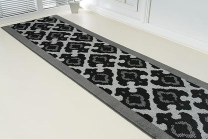 Custom Length Cut to Size Fleur de Lis Inspired Carpet Runner Rug for Hallways, Non Slip Rubber Backed, 31 inch Wide X Customized Length, Royal Grey, 31 inch X 19 feet