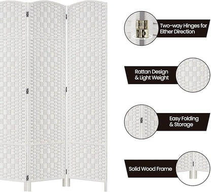 Rose Home Fashion Room Divider, 6 ft Tall Room Dividers and Folding Privacy Screens, 16in Privacy Screen 6 Panel White Space Temporary Wall Foldable Partition Separation