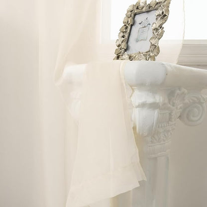 HUTO Beige Peach Ivory Cream Sheer Window Curtains 72 Inch Length Voile Curtains for Bedroom Living Room Nursery with Rod Pocket 2 Panels Each is 52 inches Wide