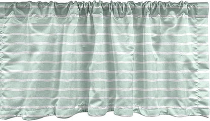 Ambesonne Pastel Window Valance, Horizontal Wavy Lines White Striped Abstract Soft Toned Nautical Art Display, Curtain Valance for Kitchen Bedroom Decor with Rod Pocket, 42" x 12", Almond Green White