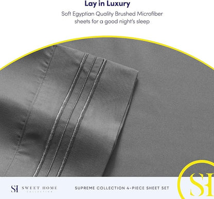 Full Size Sheet Sets - Breathable Luxury Sheets with Full Elastic & Secure Corner Straps Built In - 1800 Supreme Collection Extra Soft Deep Pocket Bedding Set, Sheet Set, Full, Gray